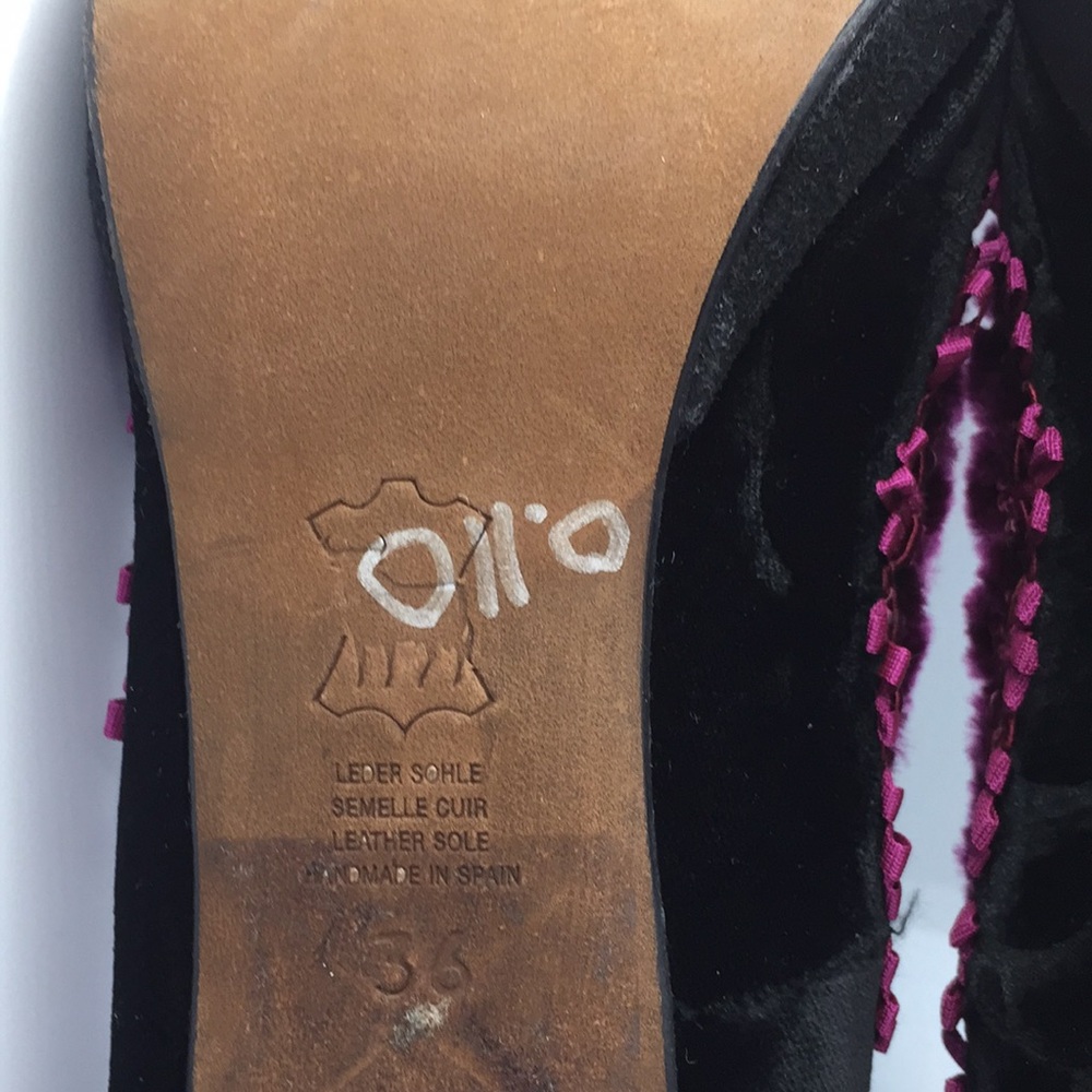 Rebeca Sanver Velvet Peep Toe Heels Black Purple Size 6 Formal - Picture 8 of 14